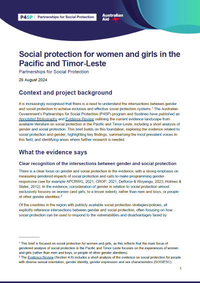 Social protection for women and girls brief